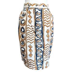 Patrick Cox Denim Geometric Pattern Skirt 10 Designed in England 100% Cotton